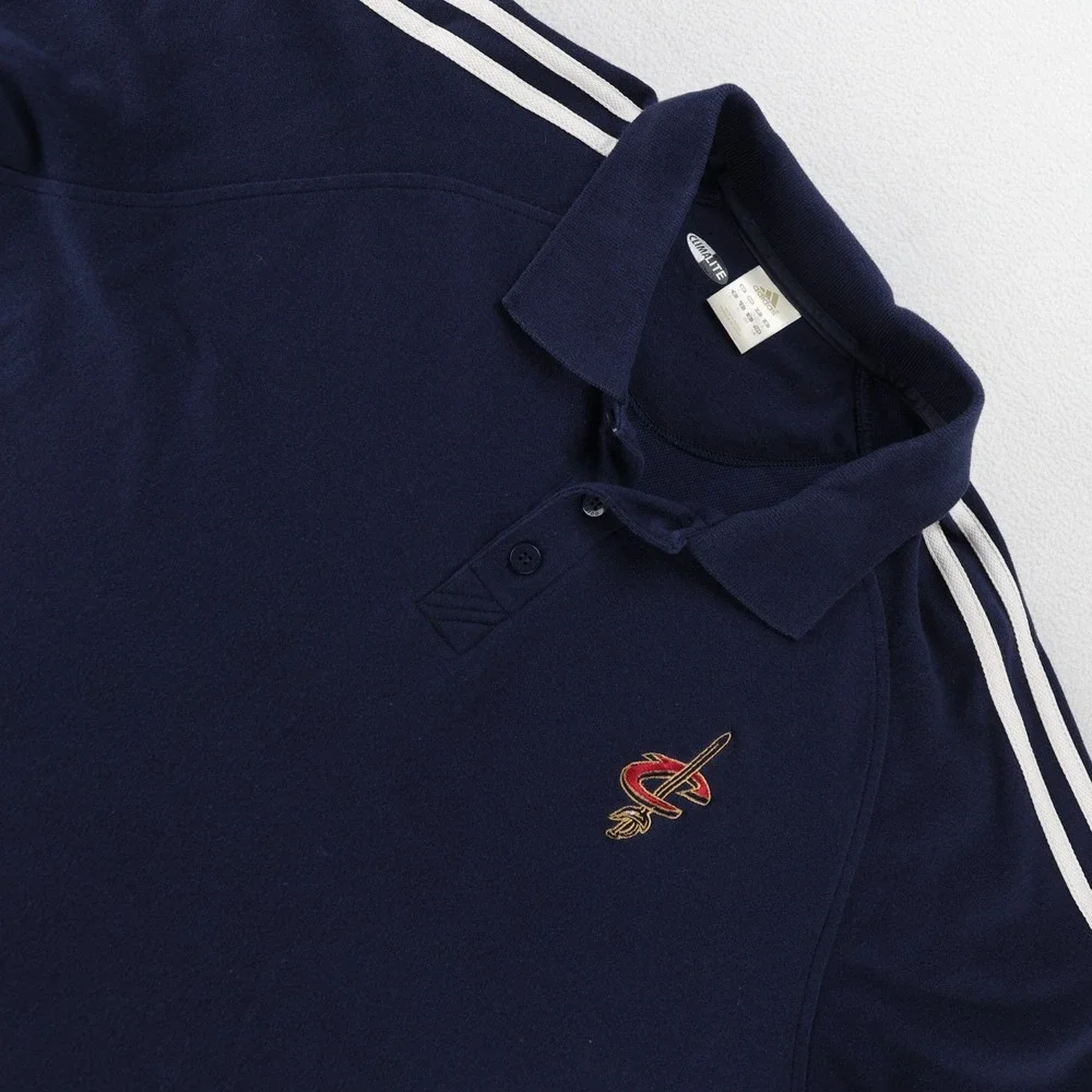 Adidas Mens Cleveland Cavaliers Climalite Polo Shirt Trifoil Navy Blue Large NBA